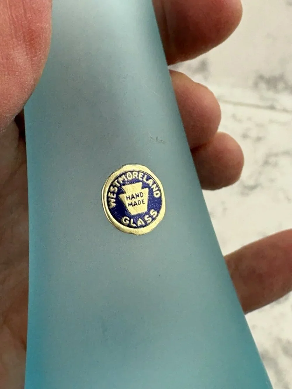 *Vtg Westmoreland Swung Blue Satin Glass Bud Vase 8 Finger Footed Mid Century